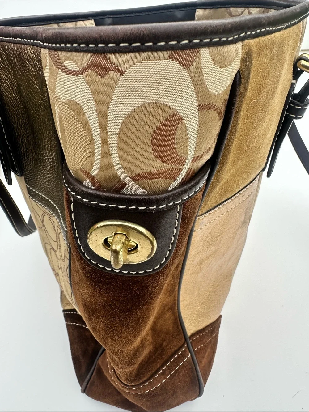 Coach Patchwork Leather Tote Bag in Brown/Tan